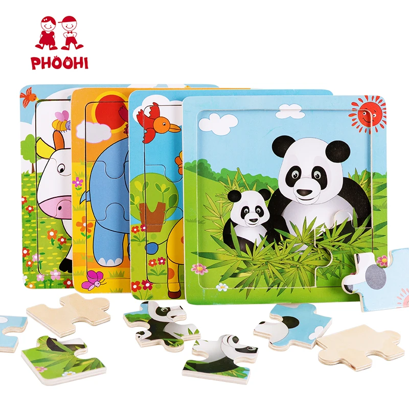 4 шт./компл. деревянные игрушки простые Пазлы для детей с животными фанера детские