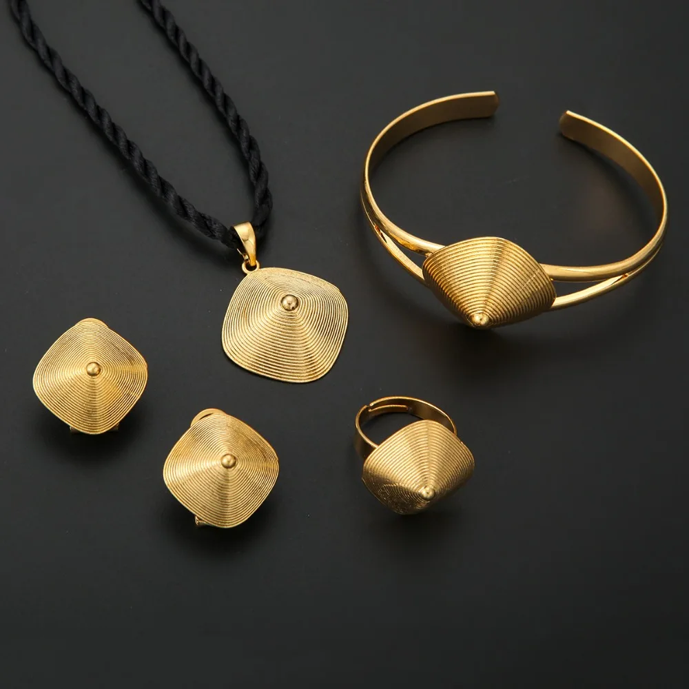 Комплекты ювелирных украшений из эфиопской кожи 24 К золотой цвет комплект