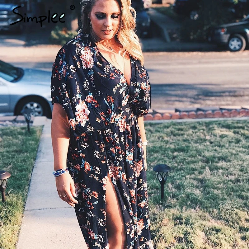 Simplee богемное платье с цветочным принтом размера плюс женское праздничное v
