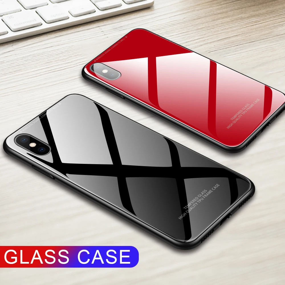 Back Cover Phone Cases For iPhone 6 6S 7 8 S Plus X XR XS MAX Pure Color Tempered Glass Case Soft TPU Frame PC Bags Armor 
