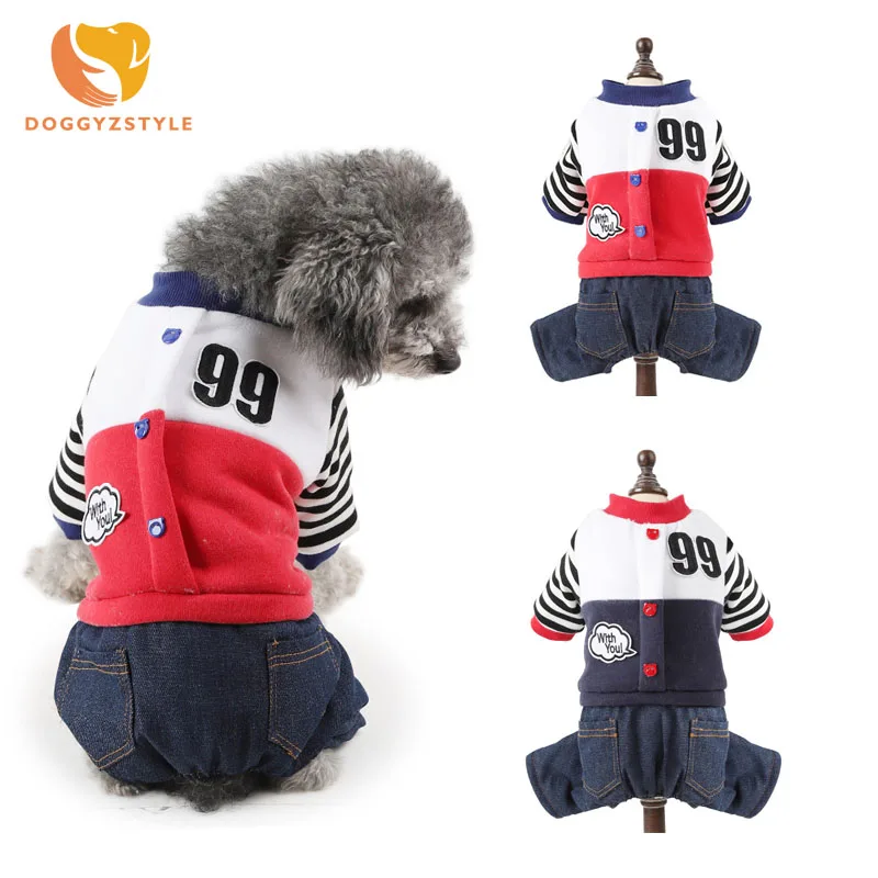 Джинсовый собак комбинезон осень зима теплый шить Письма Pattern пижамы для
