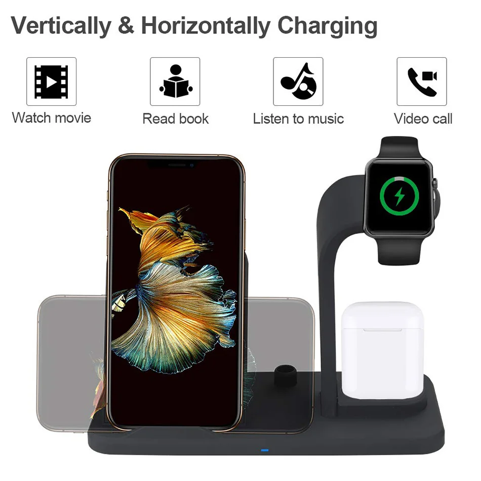 KEPHE 3 в 1 Qi Беспроводное зарядное устройство держатель Подставка для Apple Watch Series 4 3 2 1iPhone XS MAX XR 8 Plus X 8+ Iwatch Airpods станция