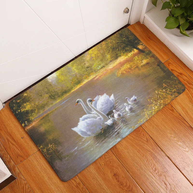 2017 новые белые ковры с принтом лебедя Нескользящие кухонные коврики для дома