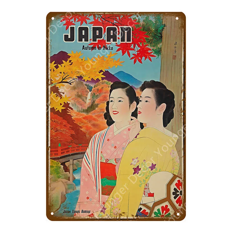 Японский туристический плакат, японский Ukiyoe, металлические жестяные вывески в старом стиле, настенная живопись, табличка, Декор для дома, бара, комнаты, винтажная тарелка - Цвет: YD9716E