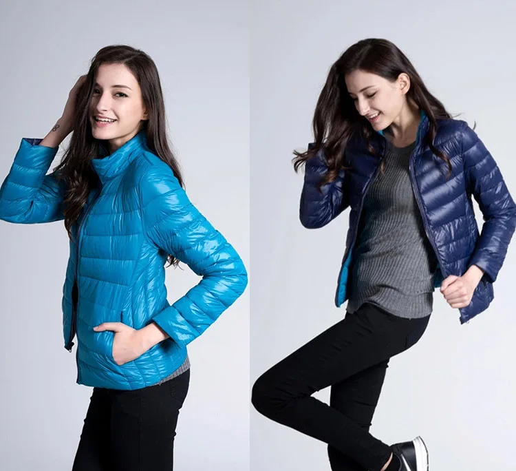 Женщина Стенд воротник Тонкий короткий ультра легкий пуховики и парки для мужчин