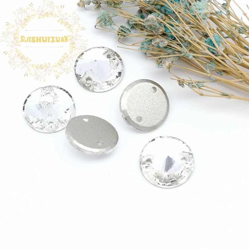 Высококачественные белые круглые хрустальные стразы для пришивания с двумя