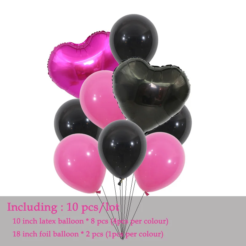 Hot pink Black Латексные воздушные шары черного, белого и золотого цвета для вечеринки в честь Дня Рождения, Детские Свадебные праздничные украшения, детские розовые, синие шарики для вечеринки - Цвет: Hot pink Black