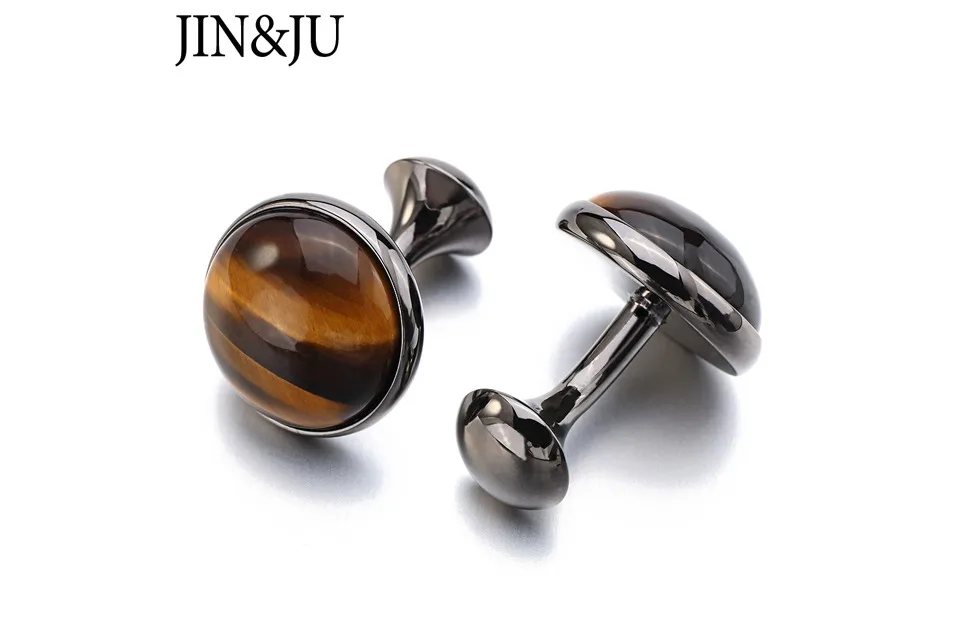 JIN& JU красивый натуральный глаз тигра камень& Золотая сетка запонки модные мужские французские манжеты рубашки запонки для мужчин