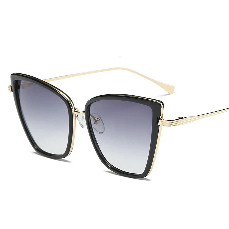 Doublegray Новые брендовые дизайнерские солнцезащитные очки Cateye, женские винтажные металлические очки, зеркальные ретро очки Lunette De Soleil Femme UV400 - Цвет линз: Doublegray