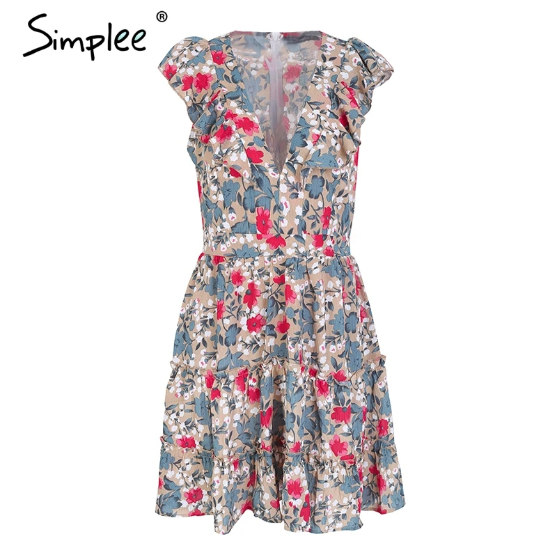 Simplee рукавов рюшами с v образным вырезом летнее платье женская обувь на высоком