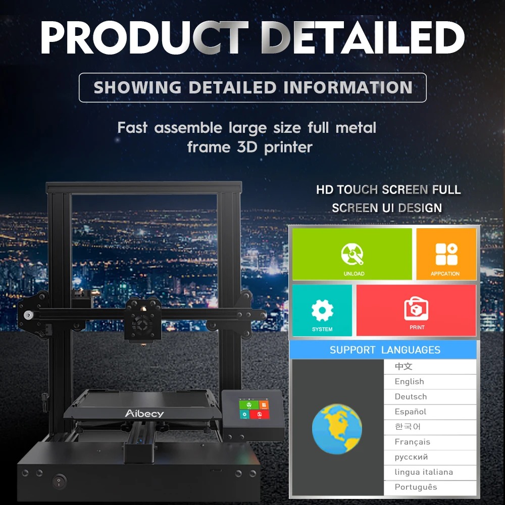Aibecy X3 3d принтер DIY Kit автоматическое выравнивание печать с 2,4 дюймовым цветным сенсорным экраном поддерживает несколько языков