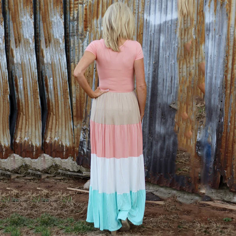 Лето мать дочь Подходящее платье большой полосатый Рубашка с короткими рукавами