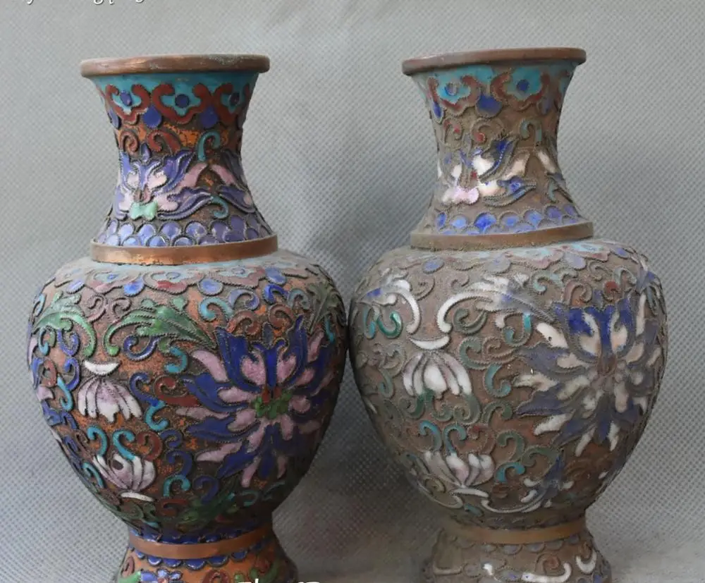 15CM China Cloisonne Bronze Carving Lotus Flower Bottle Vase Flask Pot Jar Pair | Дом и сад