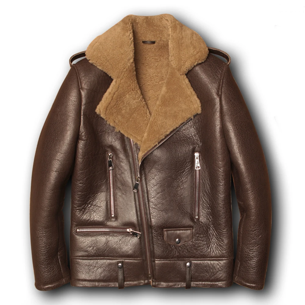 Модная мужская зимняя одежда из натуральной кожи верхняя овечьей красивое