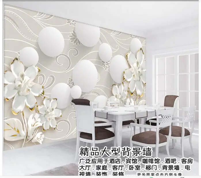 3D-обои на заказ Настенные рисунки с рисунком белых цветов для украшения гостиной