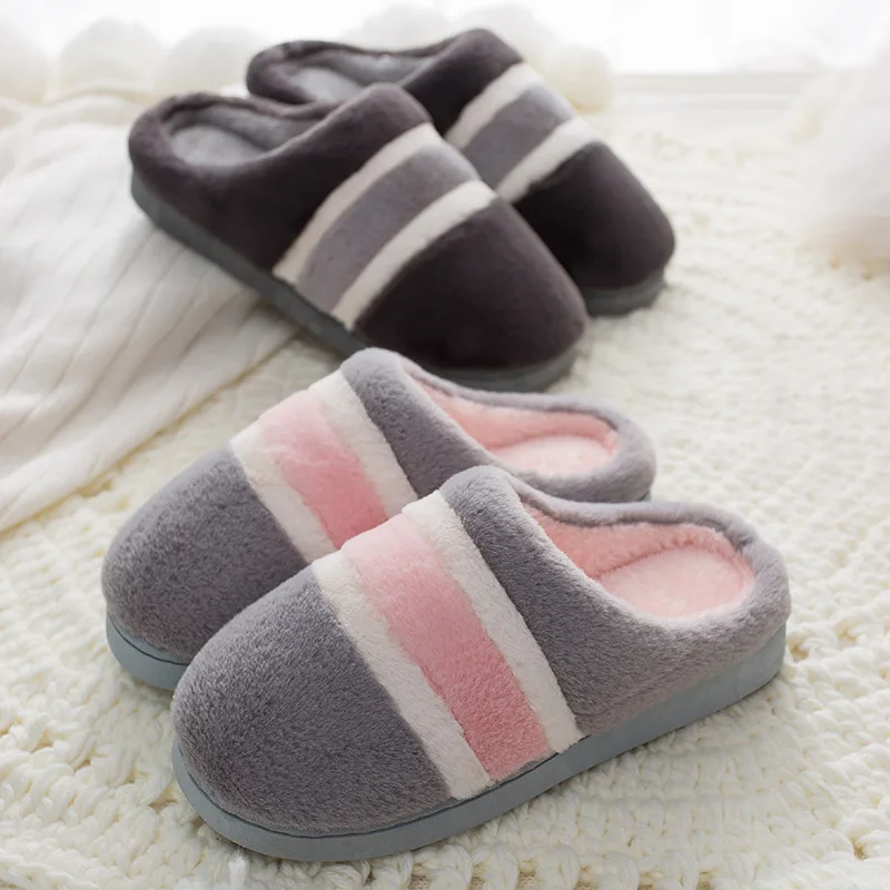2018 г. модные зимние женские тапочки милые плюшевые домашние в полоску женская