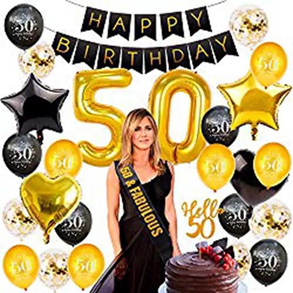 HUIRAN Черное золото взрослый 30th 40th 50th День Рождения украшения поставки 30 40 50
