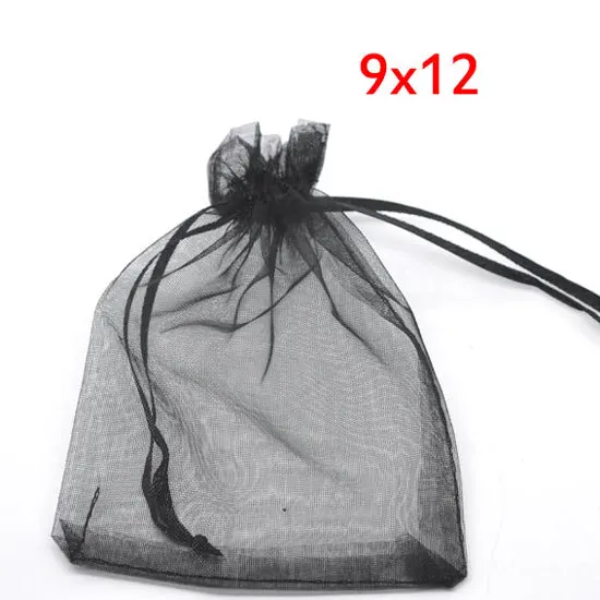 

100 Черный Drawable органза свадебный подарок сумки и мешочки 12x9cm