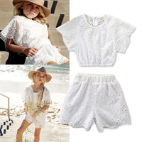 2019 summer girls clothes set new cotton white petal sleeve t shirtshort pant 2 pieces toddler girl suit kids clothes for 2 7t