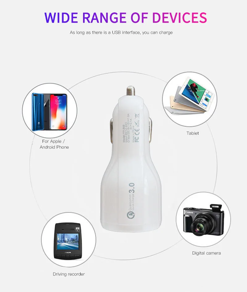 Автомобильное зарядное устройство DIYKIT Quick Charge 3,0 для мобильного телефона, автомобильное зарядное устройство с двумя Usb 3,0, адаптер для быстрой зарядки, автомобильное зарядное устройство Mini Usb