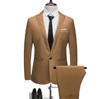 Блейзер и брюки, комплект из 2 предметов, новинка 2018, мужской повседневный деловой костюм, облегающие однотонные костюмы, пиджак, пальто и брюки