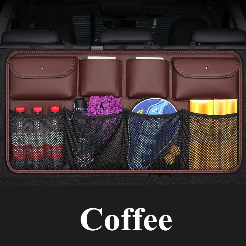 PU coffee Сумка-Органайзер из искусственной кожи для хранения в багажнике автомобиля, универсальная сумка с несколькими карманами, автомобильная сумка на заднее сиденье - Название цвета: PU coffee