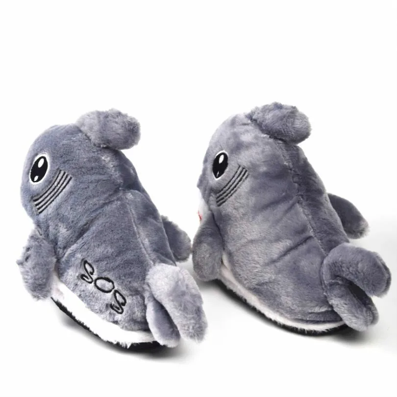 

Dropshipping Winter Super Animal Funny Shoes for Men and Women Warm Soft Bottom Home Indoor Floor Shark Shape Furry Slippers