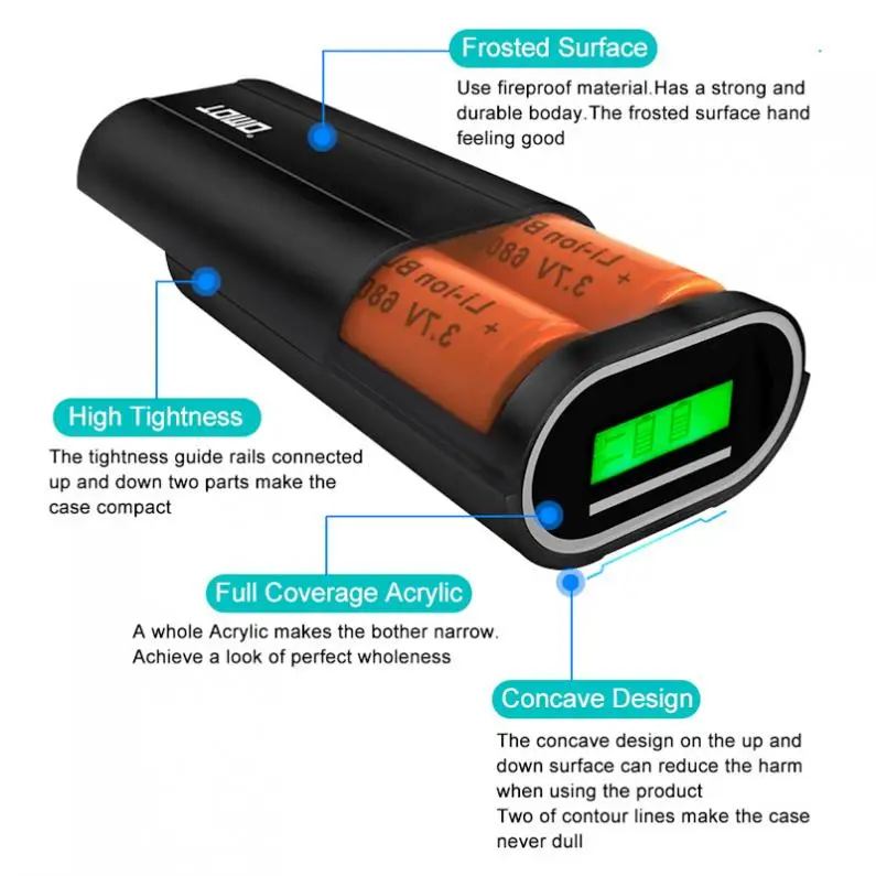 D2 USB Li-ion Intelligent Battery Charger Portable LCD Smart DIY Mobile Power Bank Case Support 26650 Batteries for Smartphone