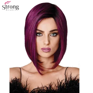 StrongBeauty женский парик синтетические волосы бордовый фиолетовый Средний Боб Прическа натуральный парик