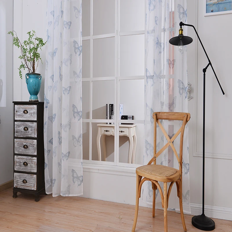 Занавески с принтом бабочек прозрачные льняные и хлопковые шторы для гостиной