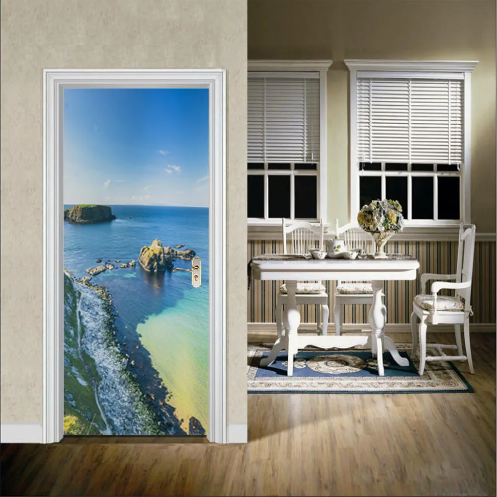 

Beach Beautiful Scenery Door Stickers Self Adhesive Vinyl Door Mural Modern Style Home Decor Art Door Decal Bedroom Door Posters