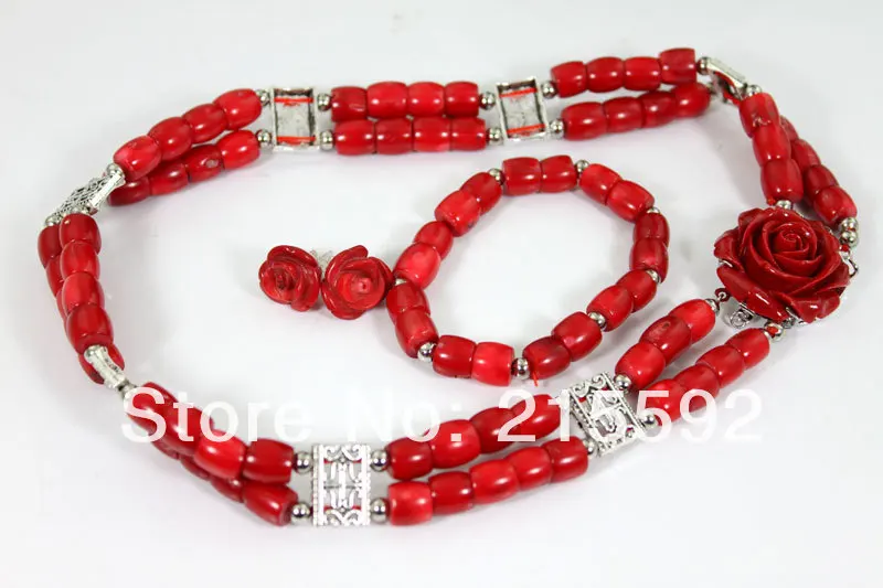 Beautiful Rose African Costume Coral Beads Jewelry Set Red Bridesmaid Free Shpping CJ052 | Украшения и аксессуары