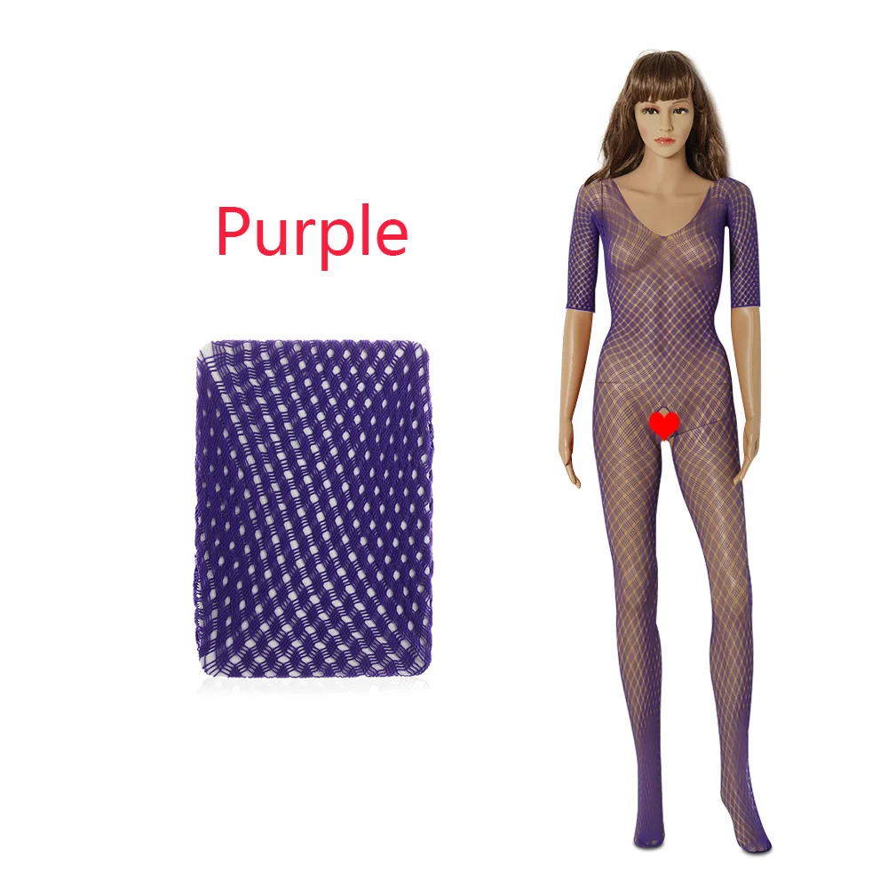 purple 1 шт., женское сексуальное Сетчатое женское белье, кружевное нижнее белье, Babydoll Jumsuit, одежда для сна, соединенная сетка, открытая промежность, ночное белье, колготки, боди - Цвет: purple