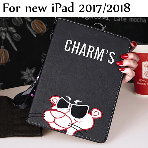 Смарт-часы кожаный чехол для нового iPad /, air/air2, 2/3/4, iPad pro 9," милый пантера Детские планшеты Cover w/ремешок на руку+ подарки - Цвет: 02 new ipad