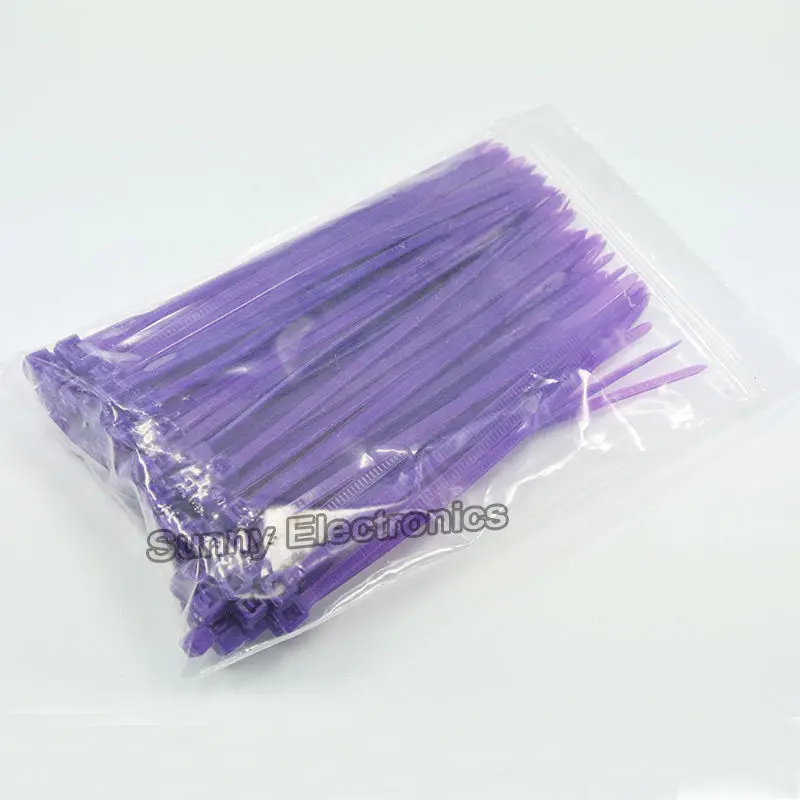 

100pcs 2.5x100mm 4" Nylon Plastic Zip Trim Wrap Cable Loop Ties Wire Self-Locking purple cable ties