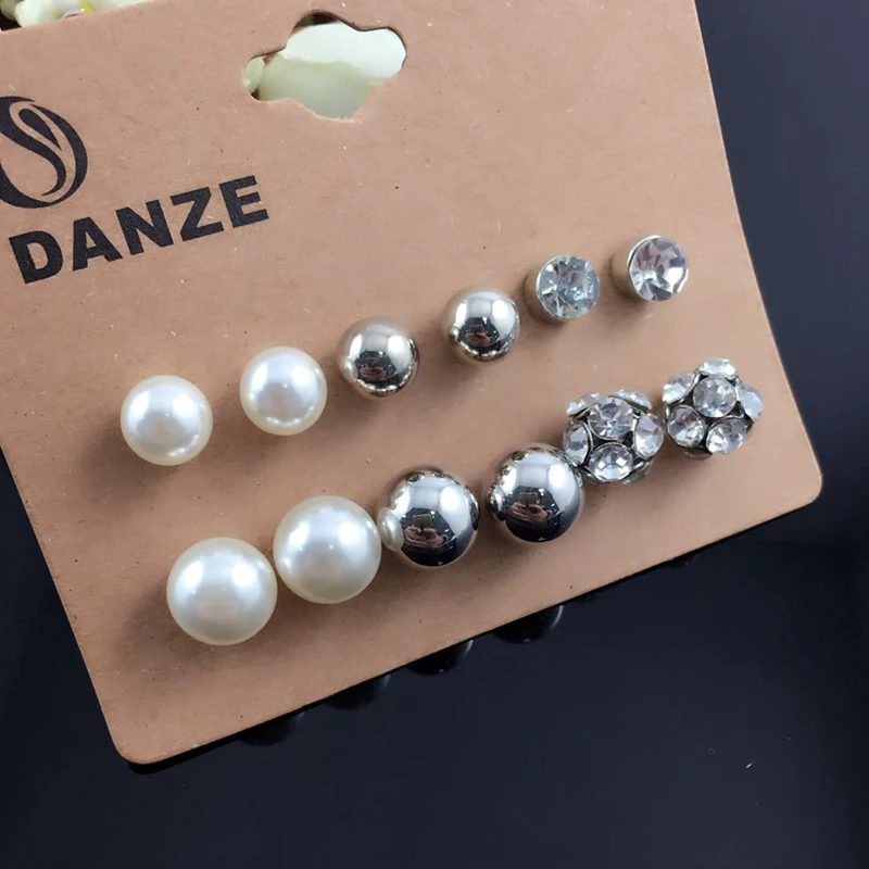 DANZE 6 пар/лот CCB хрустальный шар Стад Серьги для Для женщин Мода имитация жемчуг