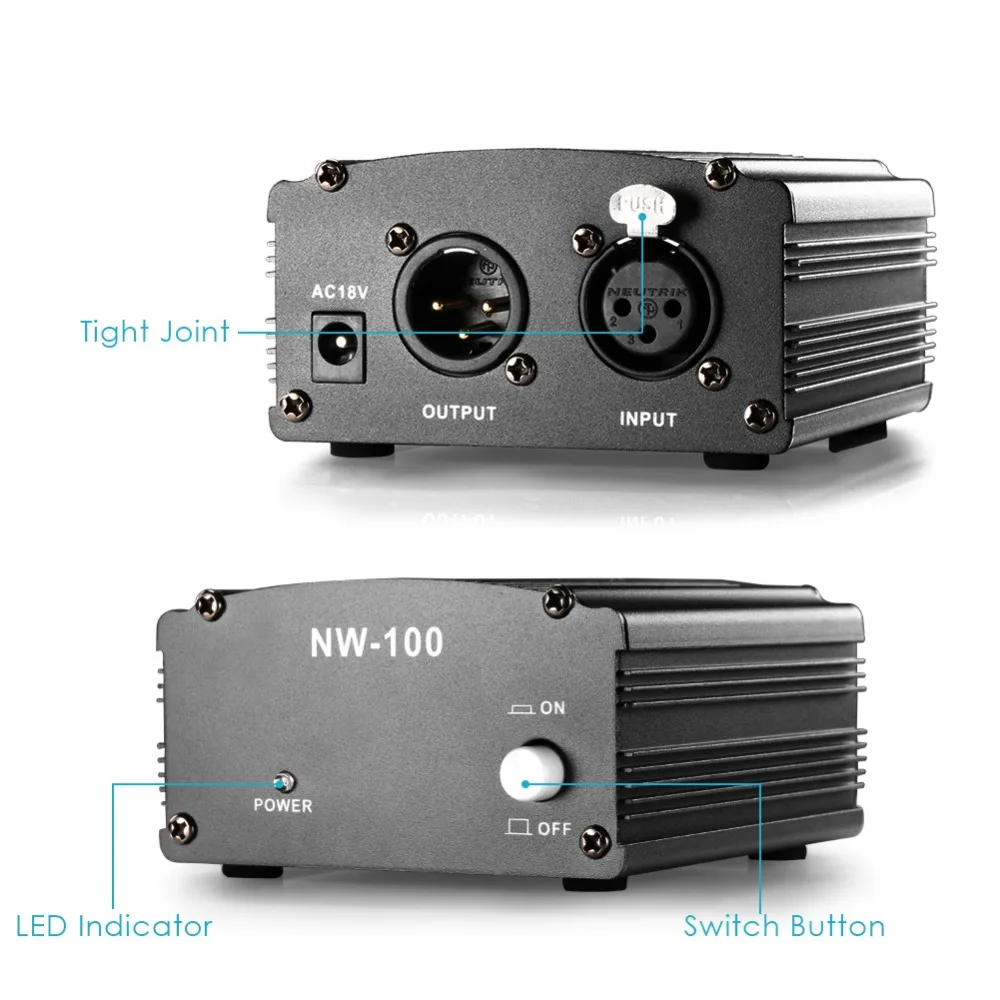 

Neewer 1- Channel 48V Phantom Power Supply Black with Adapter and One XLR Audio Cable for Any Condenser Microphone Music