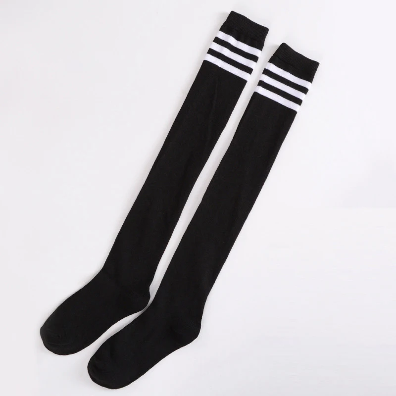 Black(White striped) Женские сексуальные Полосатые чулки выше колена для девушек, хлопковые носки для студентов - Цвет: Black(White striped)