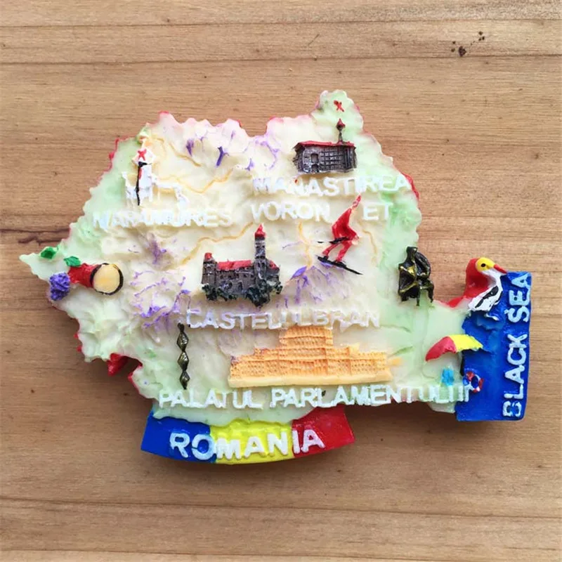 3D карта Румынии с ручной росписью магнит на холодильник черным морем