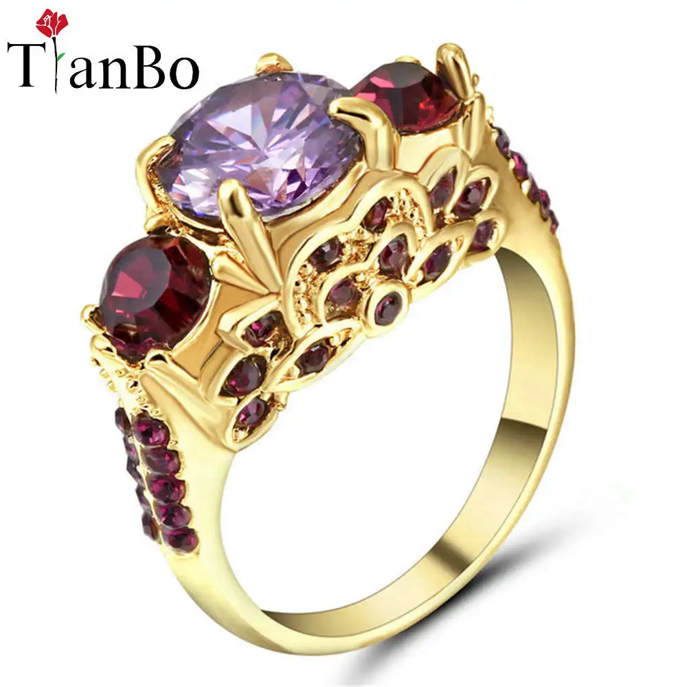 Женское и мужское кольцо TianBo Винтажное с фиолетовым/розовым камнем цвет белый