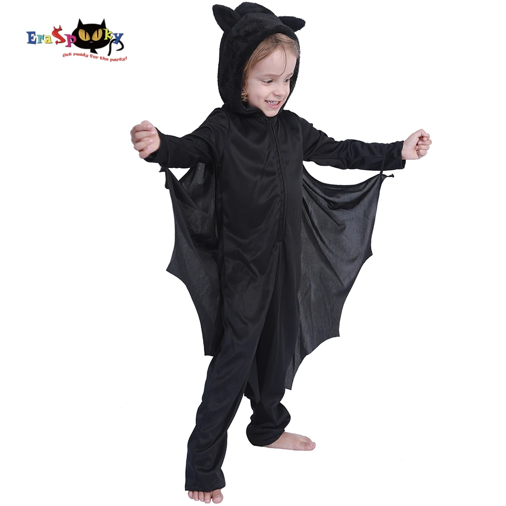 Eraspooky Black Bat Cosplay Children Halloween Costume For Kids Purim Carnival Party Animal Hoodie Jumpsuit Boys Fancy Dress |