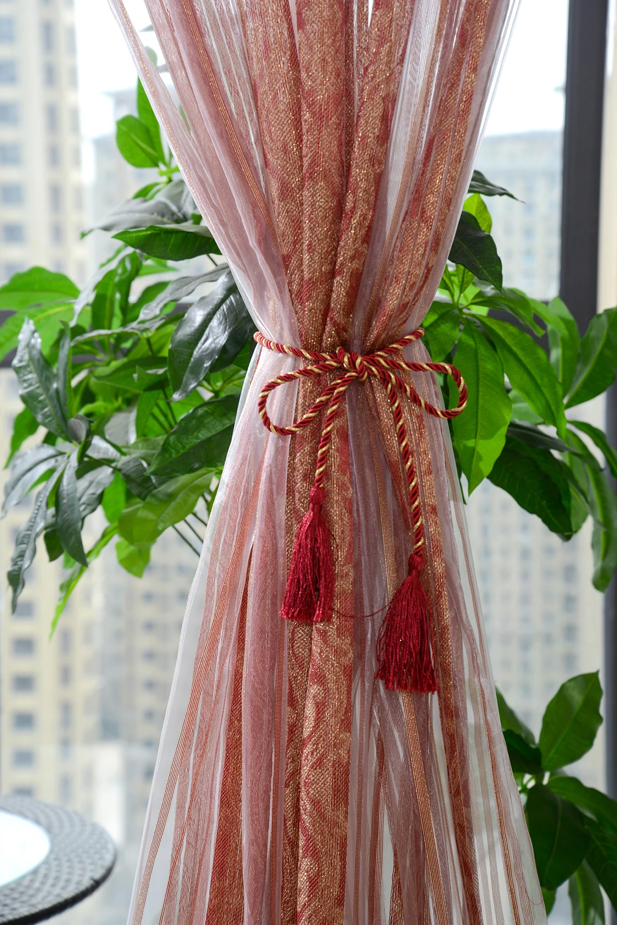 MYRU высококачественная прозрачная штора с вышивкой красная оконная в полоску для