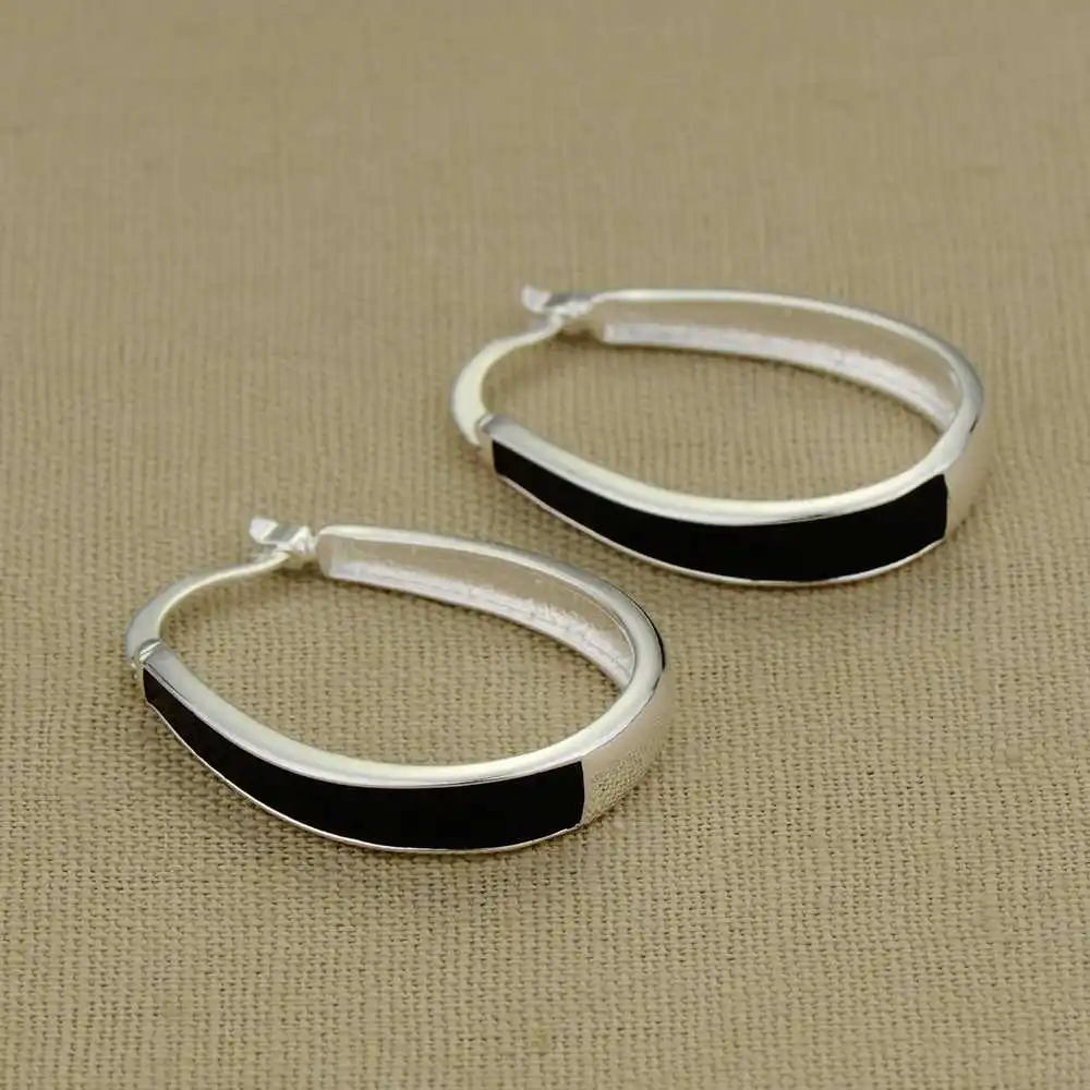 Женские овальные серьги кольца из чистого серебра 925 пробы