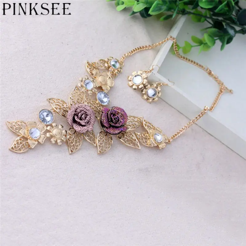 Женское колье чокер PINKSEE массивное ожерелье с кристаллами серьги подвески для