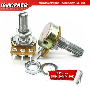 5 шт. WH148 3 контакта 20 мм B20K 20K Ом одиночный Поворотный Потенциометр Горшки вал 20 мм с гайками одиночный парный потенциометр
