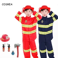 fireman sam suit for boy kids cosplay costumes toy firefighter funny hat axe accessories firefighter helmet party uniforms set
