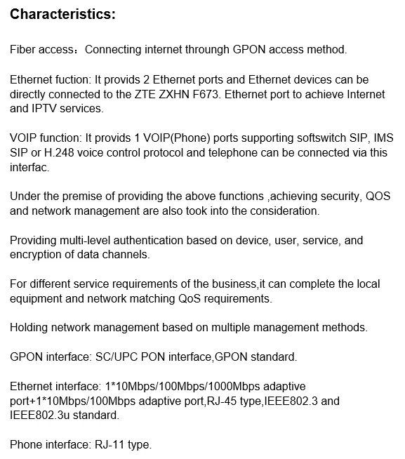 Zte GPON ONT ZXHN F673 FTTH FTTO ONU с 4GE+ Тел+ wifi английская версия
