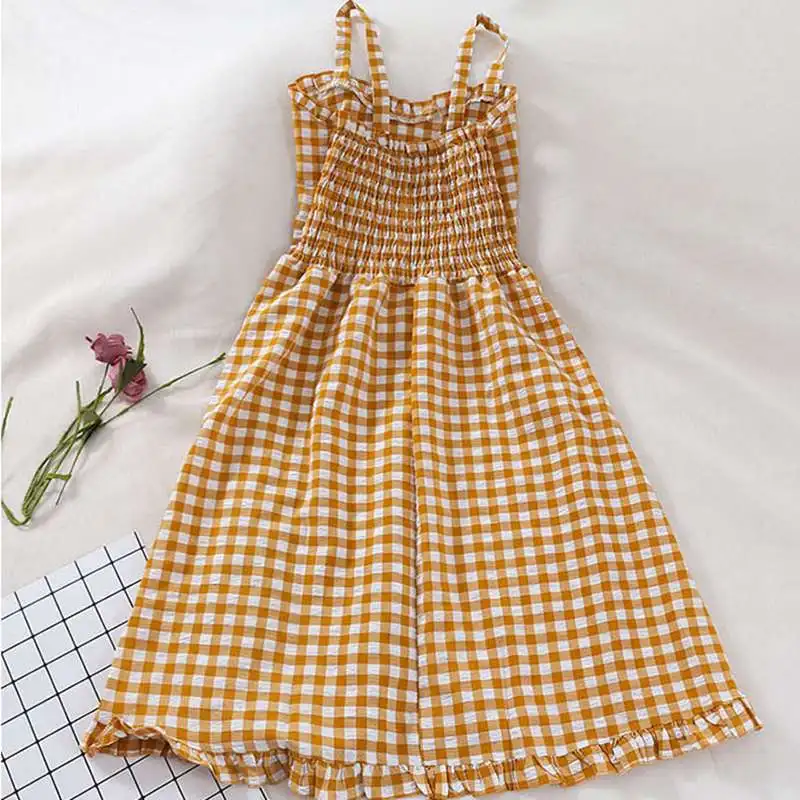 Для девочек Винтаж сарафан Спагетти ремень оборками V образным вырезом