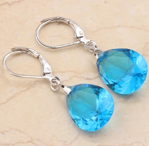 Aquamarine Blue Специальное предложение Радужный гранат оникс морганит Горячие Мульти Драгоценные камни 925 пробы серебряные Висячие серьги для женщин S0001 - Окраска металла: Aquamarine Blue