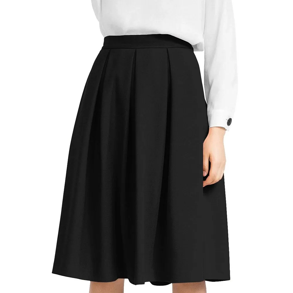 

Skirt Women Sexy ropa mujer High Waisted soft comfortable Skirt Flared Pleated Midi Below Knee Skirt With Pocket Skirt mujer L50